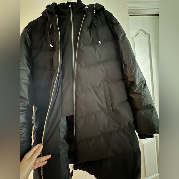 Atelier noir long Winter coat black with fake leather sleeve XXL - Picture 3 of 4